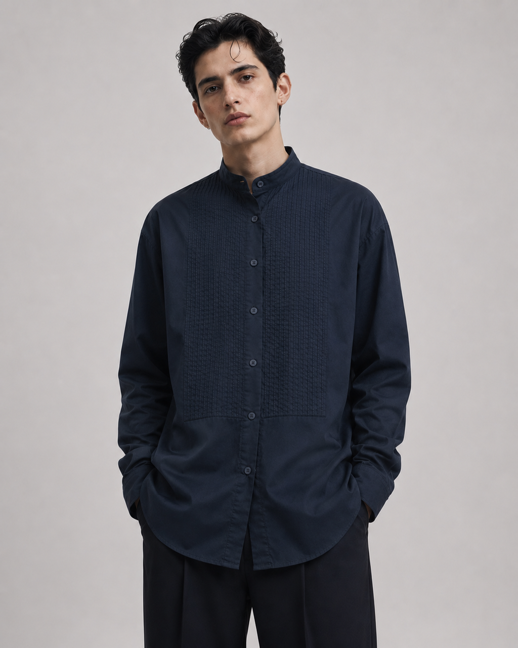 STAND-UP COLLAR POPLIN SHIRT