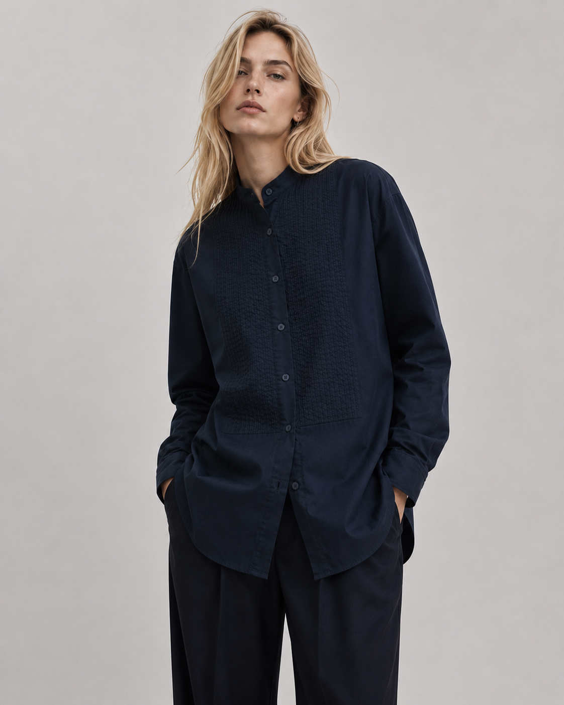 STAND-UP COLLAR POPLIN SHIRT