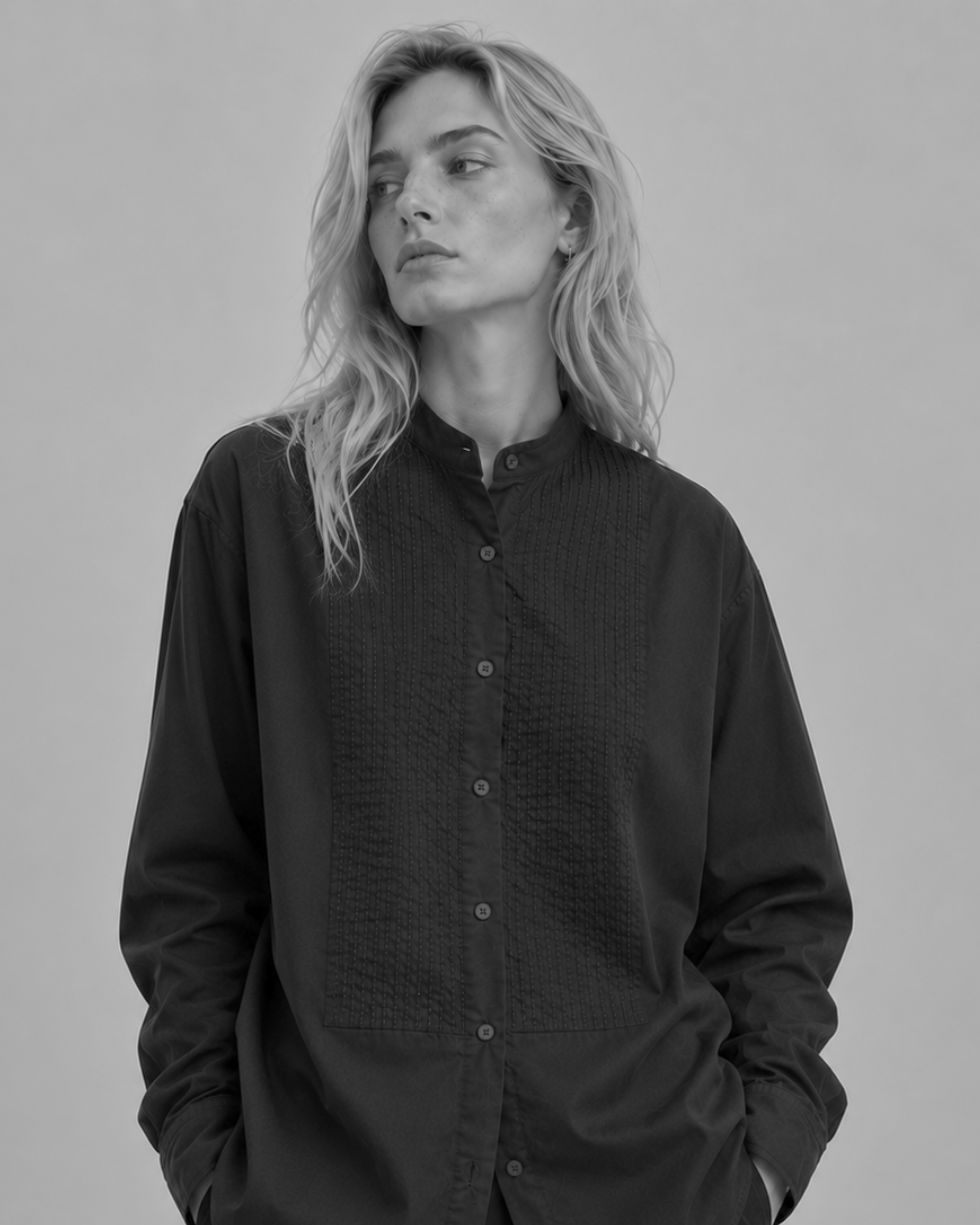 STAND-UP COLLAR POPLIN SHIRT